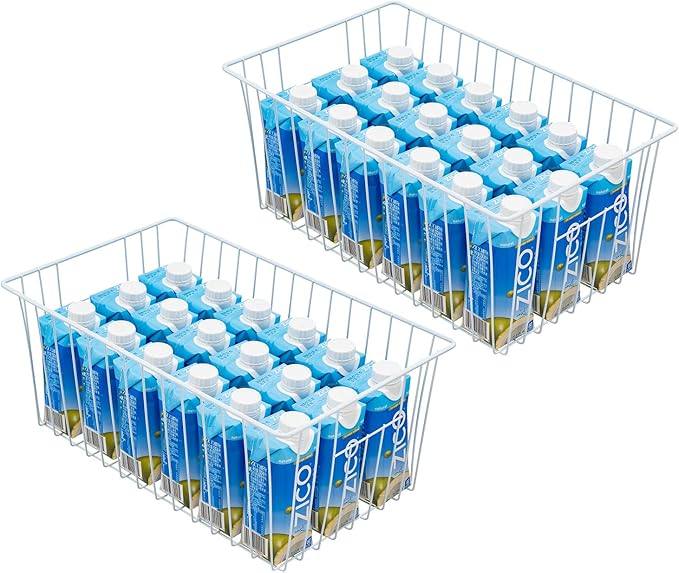 16inch Freezer Storage Organizer Baskets, Household Wire Refrigerator Bins with Built-in Handles for Cabinet, Pantry, Closet