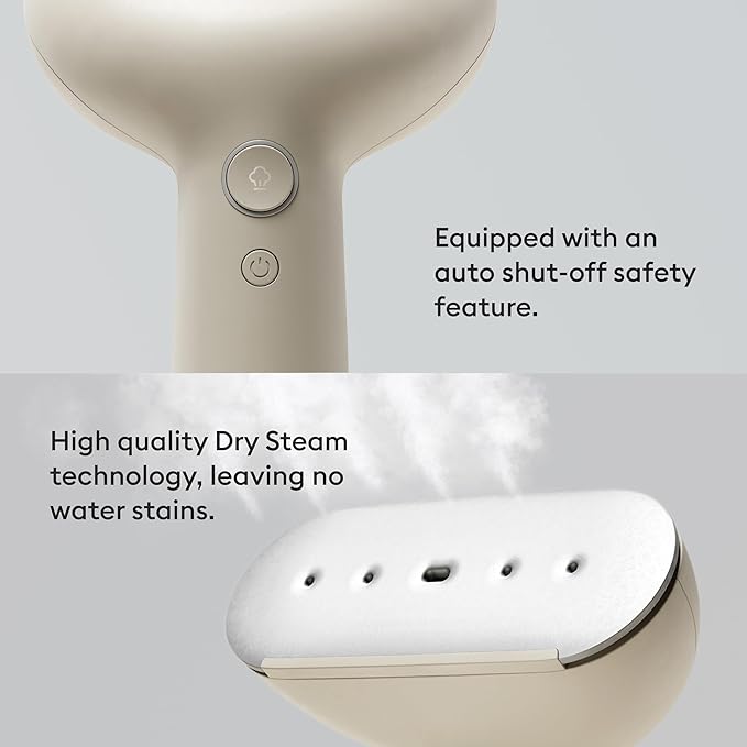 Steamery Handheld Clothes Steamer Cirrus 3, 1200W, US Plug, Heated Ironing Plate, Fast Heat Up, Garment Wrinkle Remover, Beige
