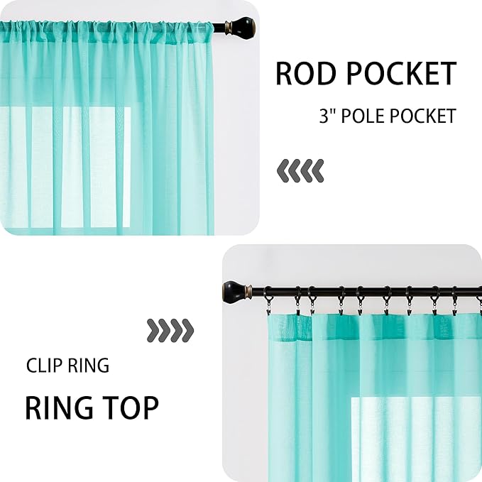 Tollpiz Sheer Door Curtain Closet Linen Textured Curtain Sheers Doorway Light Filtering Voile French Door Rod Pocket Curtains Patio Door, 25 x 80 inches Long, Aqua Blue, Set of 1 Panel