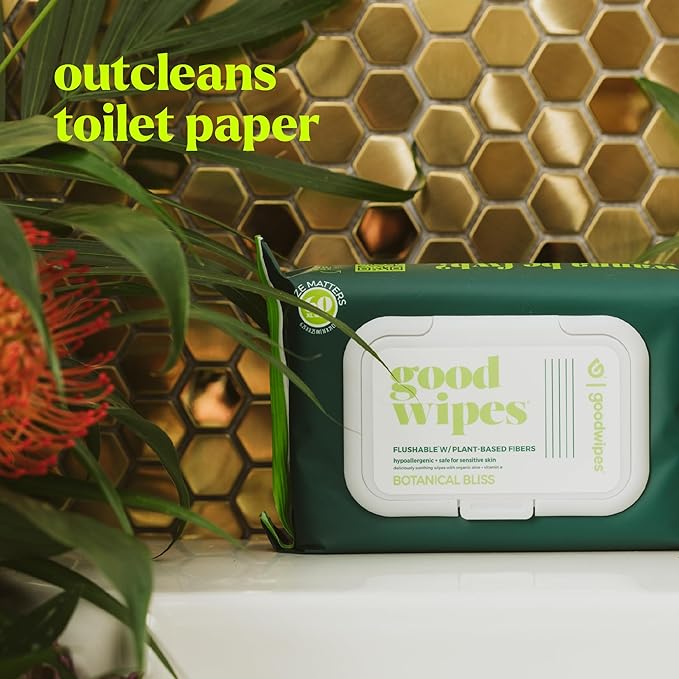 goodwipes Flushable Wipes - Individually Wrapped Butt Wipe for On-the-Go Adults - Portable Mini Wipes - Travel Essentials - Sewer & Septic Safe - Botanical Bliss, 32 Count (1 Pack)