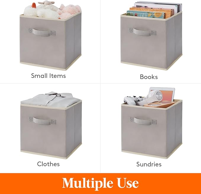 Lifewit Collapsible Fabric Storage Cubes Bins Set 11 Inch, Foldable Cubby Organizers Boxes, 6 Pack Organizing Baskets for Shelf, Closet, Utility Room, Storage Room, 18L Light Gray