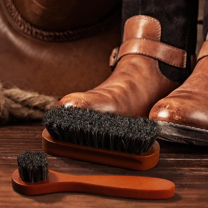 2 Pcs Horsehair Shine Shoes Brush Kit Polish Dauber Applicators Cleaning Leather Shoes Boots Care Brushes Suede Cleaner Brush(2 Pcs Style F)