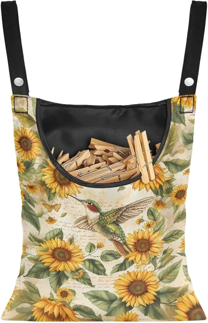 Hummingbird Laundry Clothespin Bag Clothespin Storage Hanger Bag with a Large Opening, Hanging Storage Organizer with Hanging Rope for Home Outdoor, 14.5 x 12 Inch