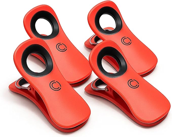 CoreClips Towel Clips for Beach Chairs - Set of 4 Pool Towel Holder Clips for Lounge Chairs on Cruise, Large 2.5” Opening Heavy Duty Clip for Towels on Boat Loungers with Travel Pouch - Red