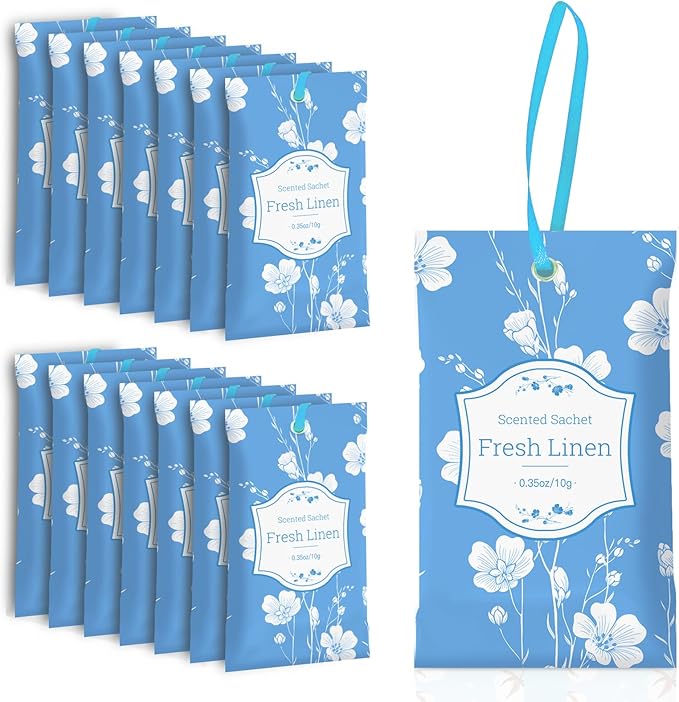 SCENTORINI Scented Sachets for Drawers and Closets, Linen Scent 14 Pack, Long-Lasting Sachets Bags Wardrobe Freshener, for Shoe Wardrobe, Cupboard