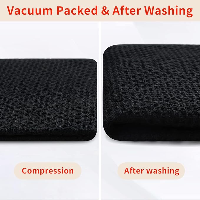 Homaxy 100% Cotton Waffle Weave Kitchen Dish Cloths, Ultra Soft Absorbent Quick Drying Dish Towels, 12 x 12 Inches, 24-Pack, Black