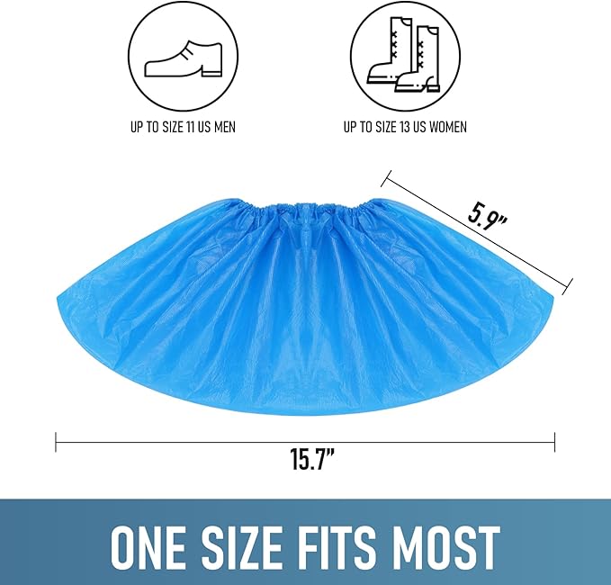 Shoe Covers Disposable Non Slip for Indoors Pack of 200 (100 pairs) Recyclable Shoe Booties Waterproof Shoe & Boot Covers Durable Shoe Protectors Covers One Size Fits Most Blue