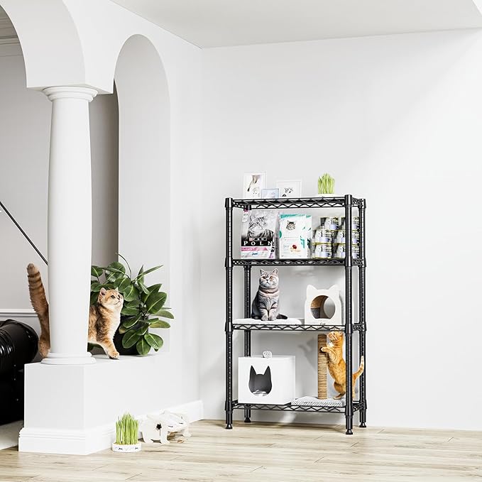 1000 lbs 4 Tier Shelf Metal Storage Shelves Wire Rack Closet Organizers for Garage Kitchen Bathroom Laundry Black 11.8" D x 25.6" W x 45.5" H