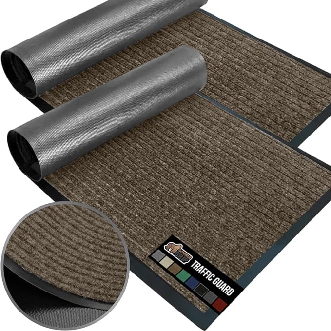 GORILLA GRIP Traffic Guard Door Mat, 2 Pack, Heavy Duty Waterproof Doormat, Commercial Office Space Welcome Mats, Stain and Fade Resistant, Low Profile, Strong Rubber Backing, 35x23, Brown