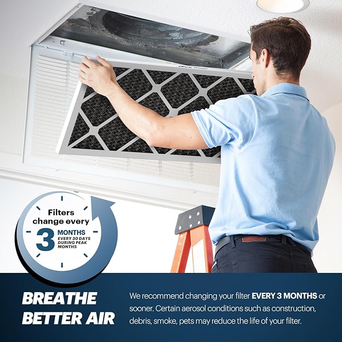 BNX TruFilter 16x24x1 MERV 12 Odor Defense (6-Pack) AC Furnace Air Filter with Activated Carbon - MADE IN USA - Pleated Air Conditioner HVAC AC Furnace Filters - Removes Odor, Mold, Bacteria, Smoke