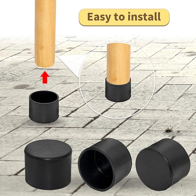 Flyshop 4 Pieces 45mm Rubber Chair Leg Caps Round, Protective Caps for Chair Legs, Floor Protectors, [Non-Slip & Noise Reduction], Durable Chair Socks, Black Furniture Feet Gliders