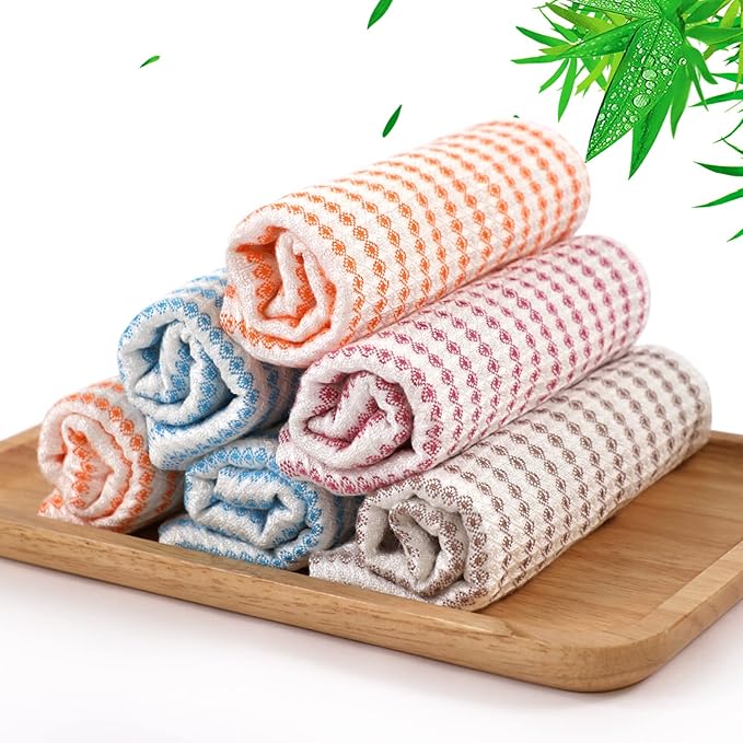 Kitchen Washcloths 6 Pack, 10x14 Inch Small Dish Cloth for Washing Dishes, Lint Free Fast Dry Reusable Cleaning Cloth, Ultra Soft & Scratch Free Waffle Dish Rag, Easy to Rinse Multicolor Dishcloth