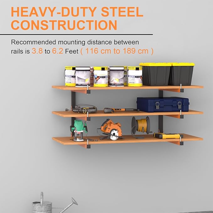 Lumber Rack Wall Mount, Lumber Storage Rack, Heavy Duty Wood Storage Racks with 6-Level System, 720 lb Sturdy Garage Wood Organizer, Orange Lumber Metal Racks for Indoor and Outdoor (4 PACK)