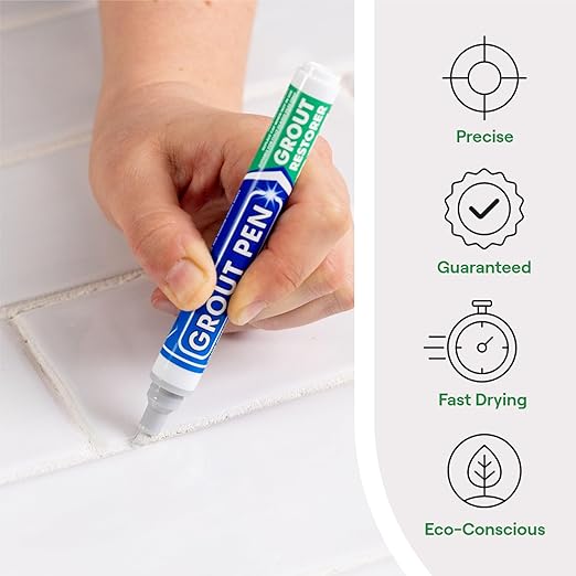 Grout Pen Tile Paint Marker: Waterproof Grout Paint, Tile Grout Colorant and Sealer Pen - Narrow 5mm, 2 Pack with Extra Tips (7mL) - Winter Grey
