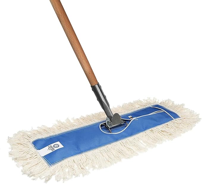 Nine Forty 36" Premium Cotton Dust Mop Kit - Heavy Duty Mop Head with Wood Handle for Industrial, Commercial, and Residential Cleaning - Dry Floor Duster for Hardwood Surfaces - White