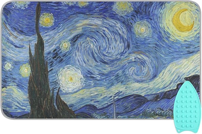 Ironing Mat Thickened Ironing Blanket Travel Portable Double-Side Using Ironing Pad Travel Isolate Heat Pad Cover for Washer Dryer Table Top Countertop (27.6x47.2in) Vangogh Starry Night