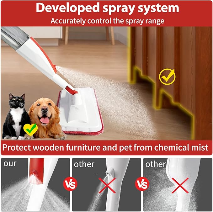 Mops for Floor Cleaning Wet Spray Mop with 14 oz Refillable Bottle and 2 Washable Microfiber Pads Home or Commercial Use Dry Wet Flat Mop for Hardwood Laminate Wood Ceramic