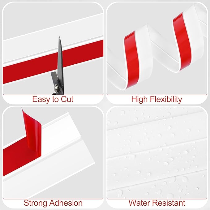 MYFAMIREA Door Weather Stripping 2IN (W) x 10FT (L) Door Draft Stopper Seal Tape Silicone Seal Strip Self Adhesive Shower Sweep Insulation Tape Side Bottom Strip for Sliding Glass Window Gap, White