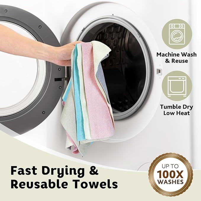 Matthew Microfiber Cleaning Cloth Roll 72Pack (12" x 12") Reusable Paper Towels&Washable Tear Away Towels,Ultra Water Absorbent Lint&Streak Free Cleaning Rags for Glass,Dishwash,Bathroom,Cars-Beige