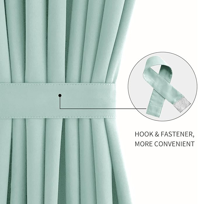 DWCN French Door Curtains – Rod Pocket Thermal Blackout Curtain for Doors with Glass Window, Kitchen and Patio Doors for Privacy, 25 X 72 Inches Long, 1 Curtain Panel with Tieback, Mint Green