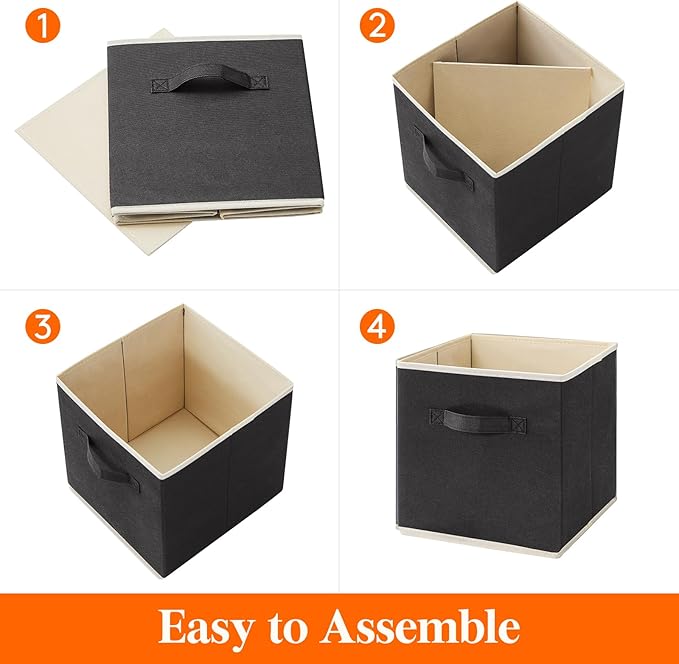Lifewit 16 Packs Storage Cubes, 11 Inch Cube Storage Bins, Foldable Decorative Fabric Storage Baskets for Organizing Home Organizers with Handles for Shelves, Closet, Black