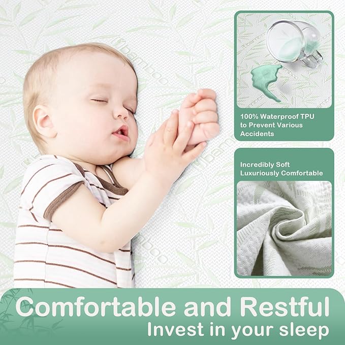 Full Size Mattress Protector Waterproof Mattress Pad Washable Bamboo Rayon Mattress Cover Breathable Noiseless Bed Protector 5" - 21'' Elastic Fitted Deep Pocket