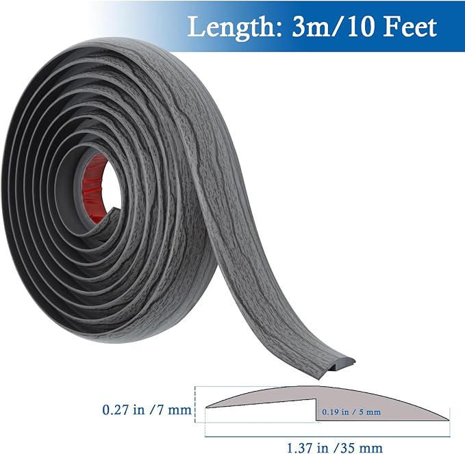 Floor Transition Strip Self Adhesive Carpet & Flooring Transitions Edging Trim Strip PVC Threshold Transitions Suitable for Threshold Height Less Than 5mm (10Ft, Dark Gray)