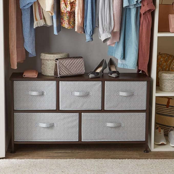 Amazon Basics Extra Wide Fabric 5-Drawer Storage Organizer Unit for Closet, Bronze