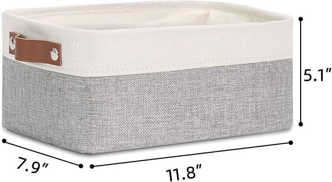 DULLEMELO Small Collapsible Fabric Basket for Organizing, Shelves, Closets, Laundry, Nursery, Decorative Gift Basket (White & Gray)