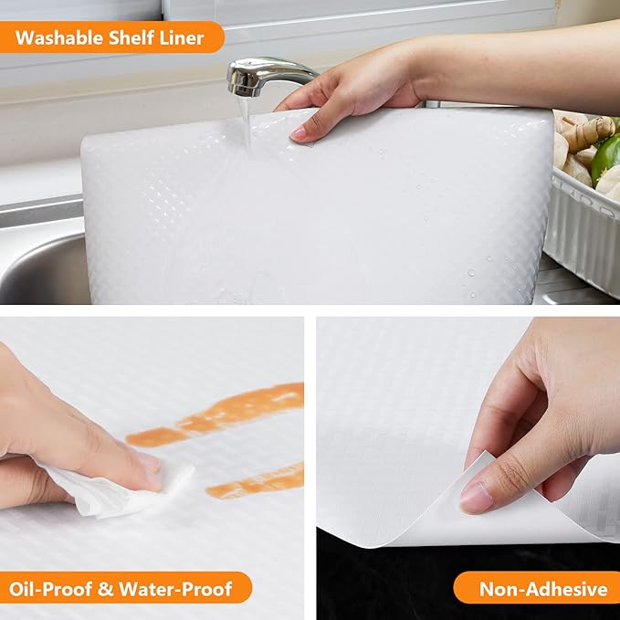 Shelf Liner for Kitchen Cabinets White Liner Waterproof & Oil-Proof Refrigerator Liners Cupboard Liner EVA Material Drawer Mats Non Adhesive Fridge Liner 17.5 x 157.4 Inches