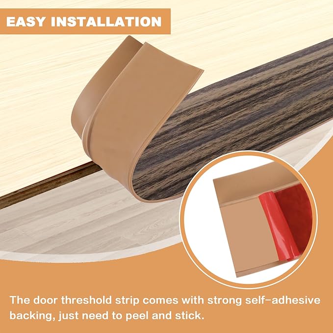 Vinyl Door Threshold Flooring Transition Strip Self Adhesive Carpet Edging Strip for Laminate Doorway Edge Threshold from 3/5" to 4/5" (Grayish Brown Wood Grain, 3.3 Ft)
