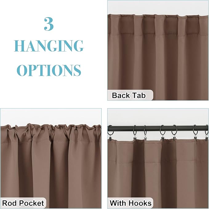 RYB HOME Kitchen Window Curtains - Blackout Privacy Half Window Curtains for Bedroom Bathroom Dining Living Room Cafe Office Short Tiers Drapes, W 34 x L 36 inches, 2 Panels, Mocha