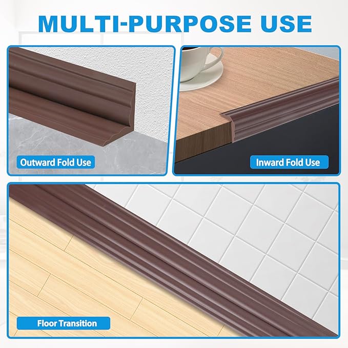 Wall Corner Protector Peel and Stick Corner Trim Molding Flexible Inside & Outside Wall Edge Guard Self Adhesive Moulding Trim for Edge Use, Brown, 2.3” W x 20’ L