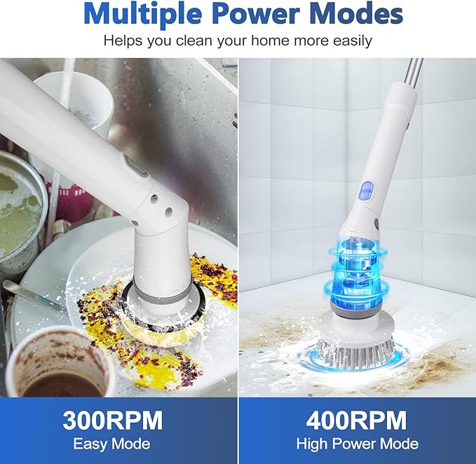 Qimedo Handheld Spin Scrubber with Extended Long Handle, Rechargeable Electric Scrubber for Cleaning, Cordless Power Dish Scrubber with 6 Brushes for Bathtub Grout Tile Floor