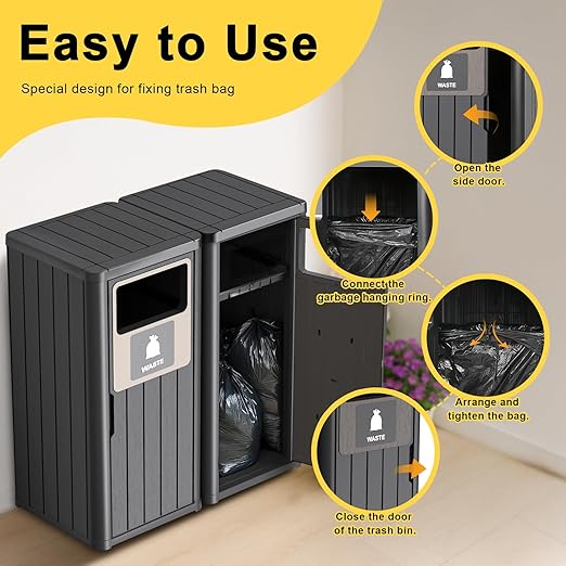 Outdoor Double Barrel Trash Can,Waterproof Resin Garbage Can with Garbage Labels,Durable Waste Bin for Porch, Backyard,Kitchen,for 30 to 39 Gallon Trash Bags