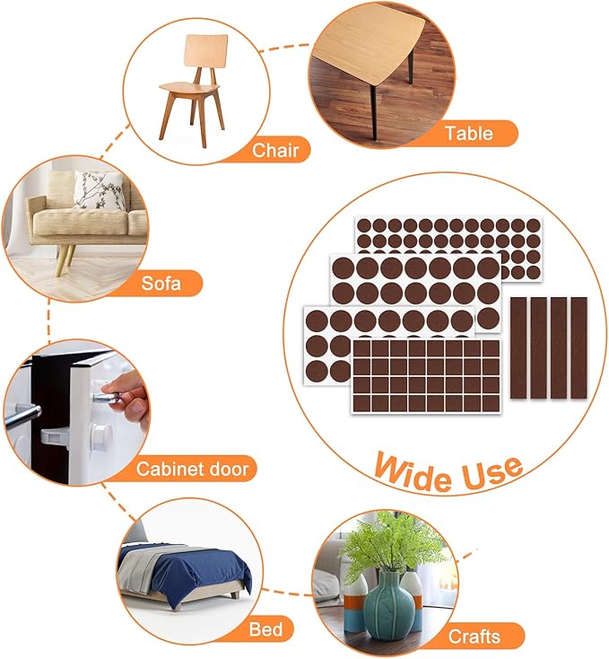 Felt Furniture Pads 400 Pieces, Furniture Pads for Hardwood Floors, Floor Protectors for Furniture Legs, Felt Pads for Furniture, Many Large Sizes Brown