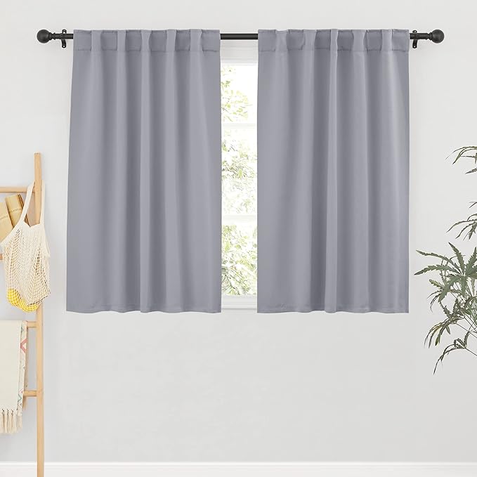 RYB HOME Blackout Curtains & Drapes - Light Block Thermal Insulated Privacy Window Covering for Bedroom Living Room Office, W 42 x L 54 inch, Silver Grey, 2 Panels