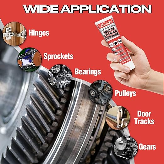 AstraVox White Lithium Grease, Multi-Purpose Lubricant Lithium Grease with Brush for Hinges, Bearings, Gears, and Garage Doors, Ideal for Automotive, Marine, Industrial, and Household Use (2)