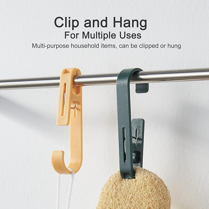 Large Clothes Pins Towel Clips, 8 Pcs Multipurpose Clothes Pins Hook, Strong Plastic Clothes Hanger. S Hook for Shower Curtain Laundry Clothes pins