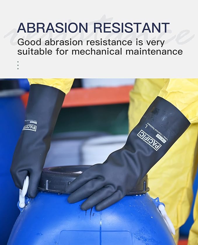 PACIFIC PPE 2 Pairs Chemical Resistant Gloves, Heavy Duty Industrial Rubber Gloves, Resist Acid, Alkali and Oil, 12.6", Medium