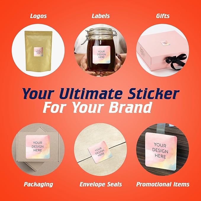 100 Custom Vinyl Stickers - Upload Your own Image, Text, Design, Logo - Personalized Logo Labels for Handmade, Packaging, Bottle, Jars, Candle, Brand Stickers (Watercolor, 1.5x1.5 Square)