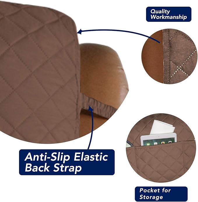 PureFit Reversible Quilted Sofa Cover, Water Resistant Slipcover Furniture Protector, Washable Couch Cover with Non Slip and Elastic Straps for Kids, Dogs, Pets (Oversized Recliner, Brown/Beige)