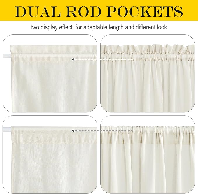 NICETOWN Front Door Curtain - 72 inches Long Faux Linen Door Window Cover for Kitchen Living Room Rod Pocket Sheer Curtains for Entryway/Garage with Tieback, 1 PC, 52 inches Wide, Ivory White