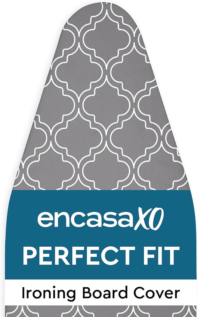 Encasa XO Ironing Board Cover and Pad 57"x22" - Thick 3mm Felt Padding, Drawstring Tightening & Lock, Easy Fit, Scorch & Stain Resistant, Fits X-Large Ironing Board - Grey Tiles