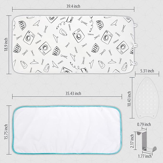 Seiritex Ironing Mat for Table Top, Portable Ironing Pad 39.4 x 18.9 inch Iron Board 5 in 1 Travel Iron Blanket for Counter top, Washer, Dryer, White