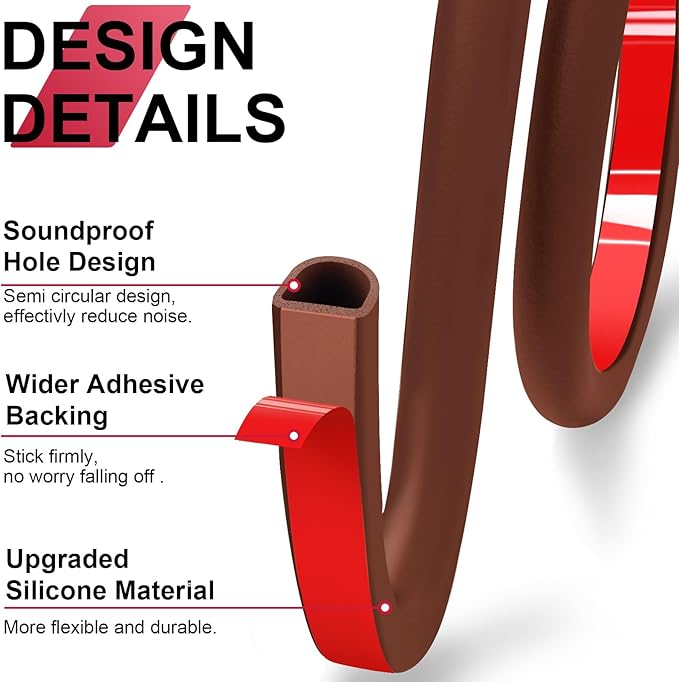 【New Upgrade】 Silicone Door Weather Stripping Door Seal Strip, 19.7 Feet Self-Adhesive D-Shape Door Insulation Strip for Door Frame& Window, Seal Large Gaps, Easy to Cut & Install