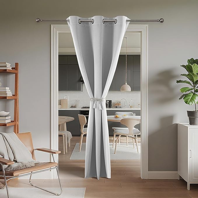 Joydeco Blackout Door Curtain for Doorway Privacy 78 Inches Long, Grommet Closet Curtain for Open Closet, Room Divider for Bedroom Living Room (Greyish White 52Wx78L, 1 Panel)