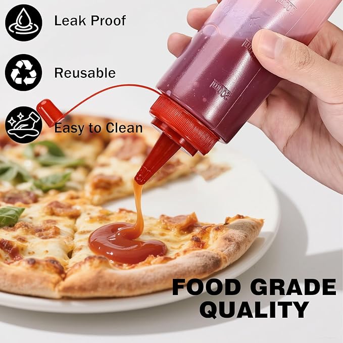 Condiment Squeeze Bottles Ketchup Dispenser, 4 Pack 8oz Squeeze Bottles for Liquids, Plastic Sauce Bottle with Cap Lid, Squirt Bottles for Sauces Liquids BBQ Dressing Pancake Art