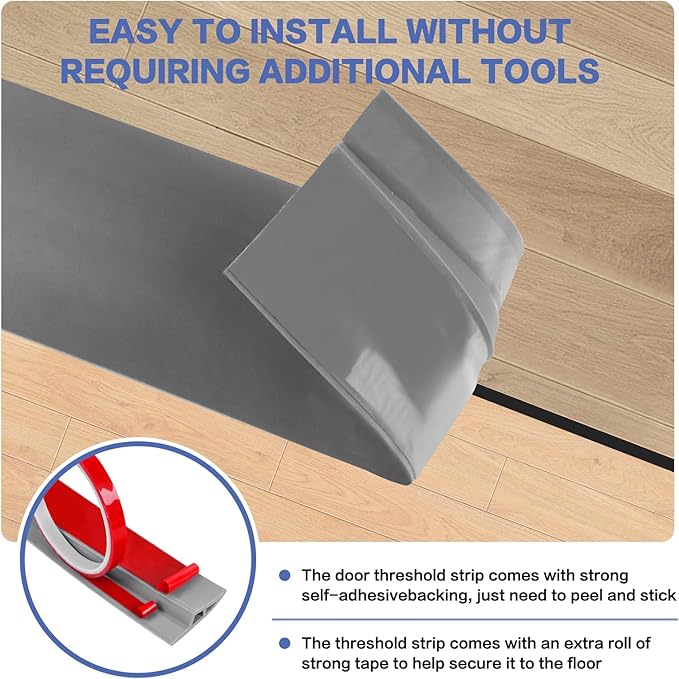 Floor Transition Strip Vinyl Door Threshold Ramp Self Adhesive Carpet Edging Strip Doorway Edge Trim, Overlap Edge Reducer for Laminate Carpet, Floor, Tile (Gray, 1/5" to 2/5", 10Ft)