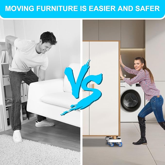 New Upgrade Furniture Movers with Wheels, Furniture Sliders with 360° Rotatable 1.25in Wheels, Furniture Dolly for Moving Heavy Sofa, Bed, Load Capacity Up to 900lb